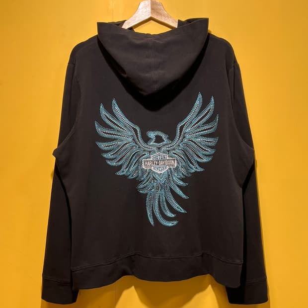 07SS [여성2XL] 할리데이비슨 라인스톤 이글 윙 자수 풀집업 후디