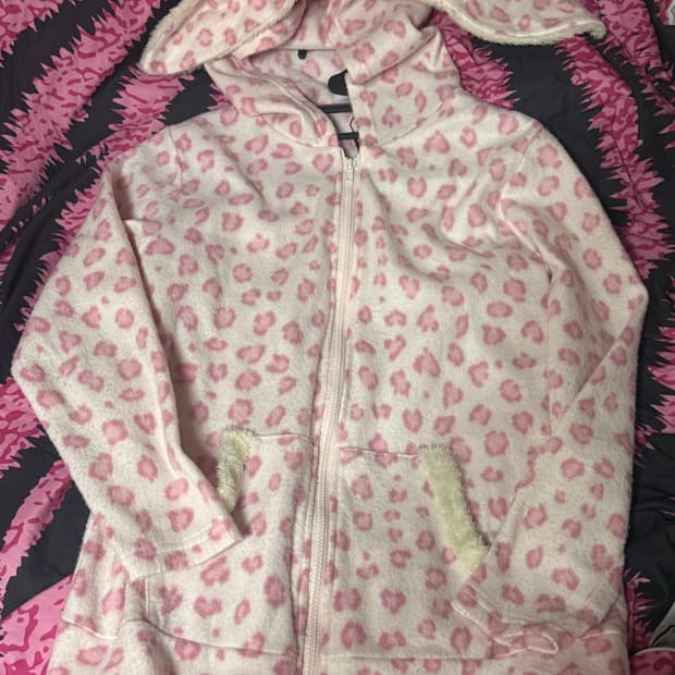 핑크 호피 토끼 후드집업