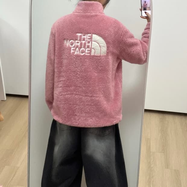 노스페이스 빅로고 보아털 핑크 후리스 자켓