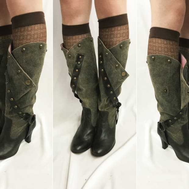 Khaki stud 2way western boots