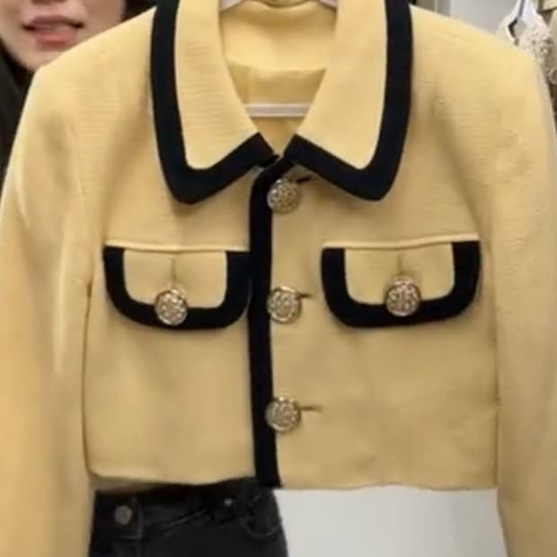 옐로 블랙라인 울 크롭 빈티지 자켓