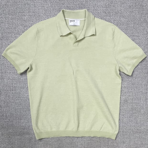 지오지아 카키색 반팔 니트 카라티 M