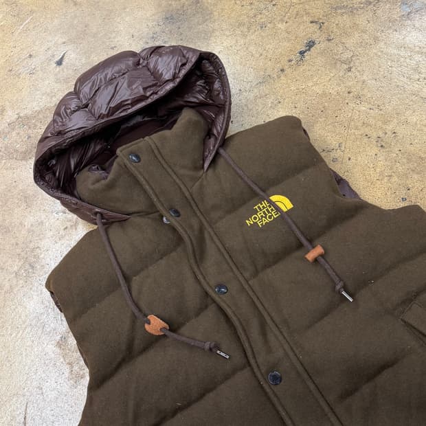 노스페이스 브라운 초코 후드 패딩 조끼 