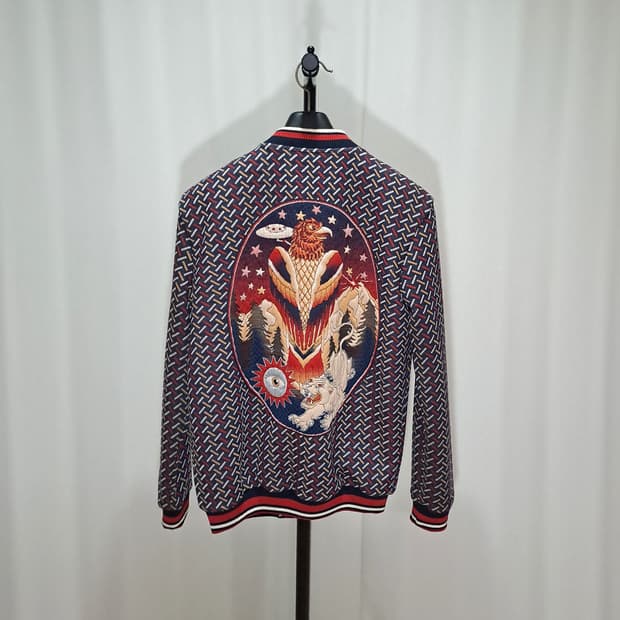 (택포) 자라 직조 디자인 패치 블루종 L B21