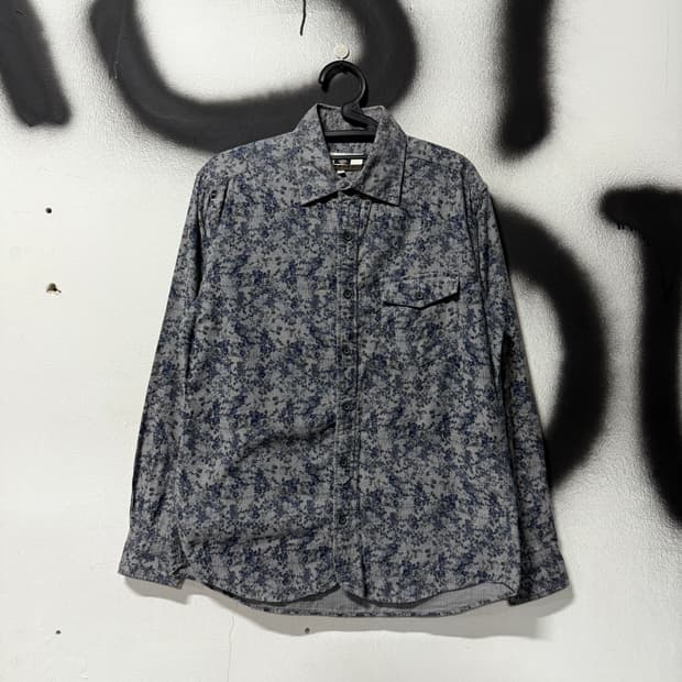 VTG 빈티지 플라워 자카드 풀 패턴 원포켓 코튼 긴팔 셔츠