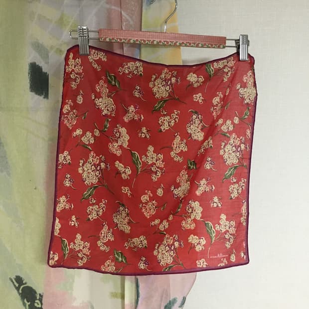 빈티지 레드 플라워 반다나 스카프