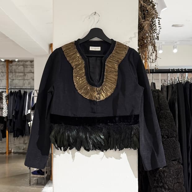 드리스 반 노튼 블랙 패더 골드게더링 자켓