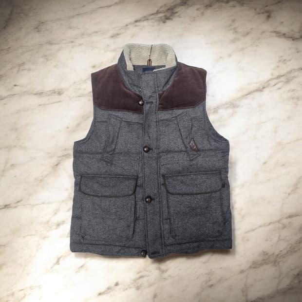 새제품100 지오지아 코듀로이 패치 헌팅 울패딩 조끼 베스트 빈티지