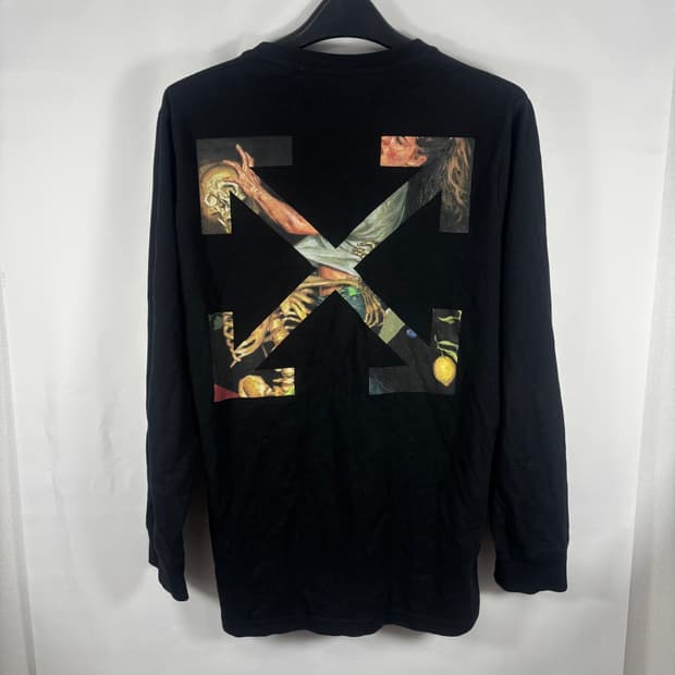 (정품/XL)오프화이트 파스칼 페인팅 블랙 긴팔 티셔츠