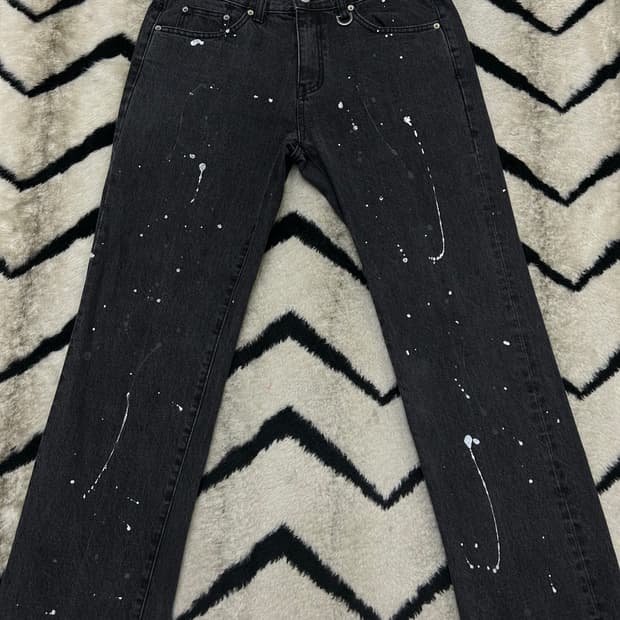 [32]토니웩 페인팅 Ankle 데님팬츠/흑청