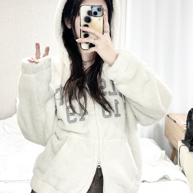 후아유 크림 투웨이 뽀글이 후드집업