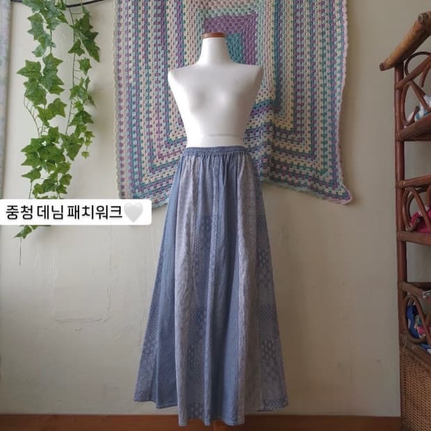 셀니 빈티지 데님 패치워크 스커트