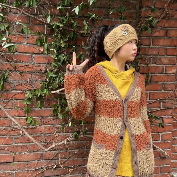 일본 빈티지무드 줄무늬 니트 가디건