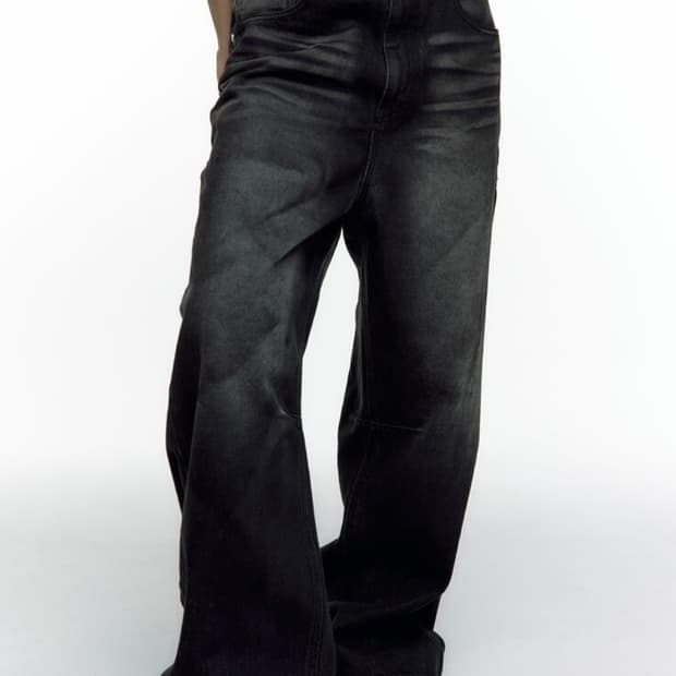 Washed Rivet Wide Jean Black