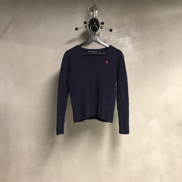 폴로 랄프로렌 브이넥 케이블 니트 네이비 L
