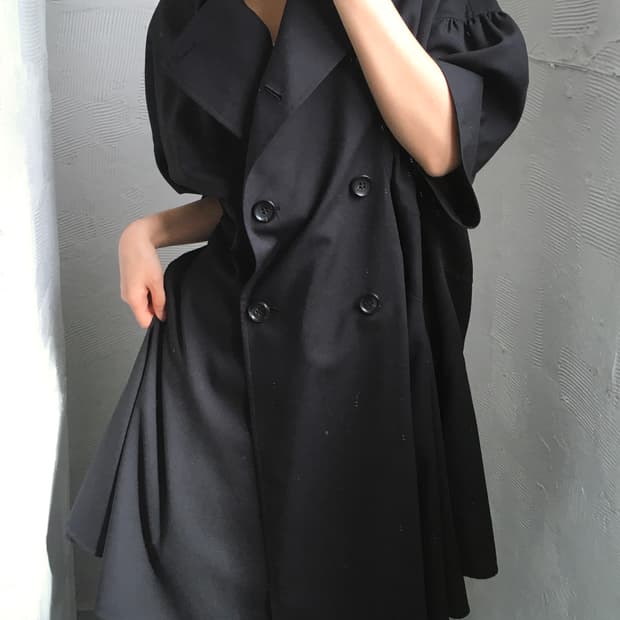 Junya Watanabe 준야와타나베 더블 브레스티드 블랙 하프 코트