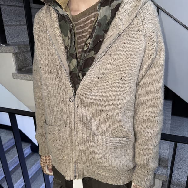 heavy knit hooded zipup jacket