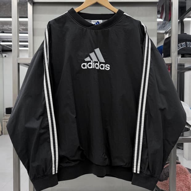 아디다스 90s 3-스트립 나일론쉘 웜업 자켓 블랙