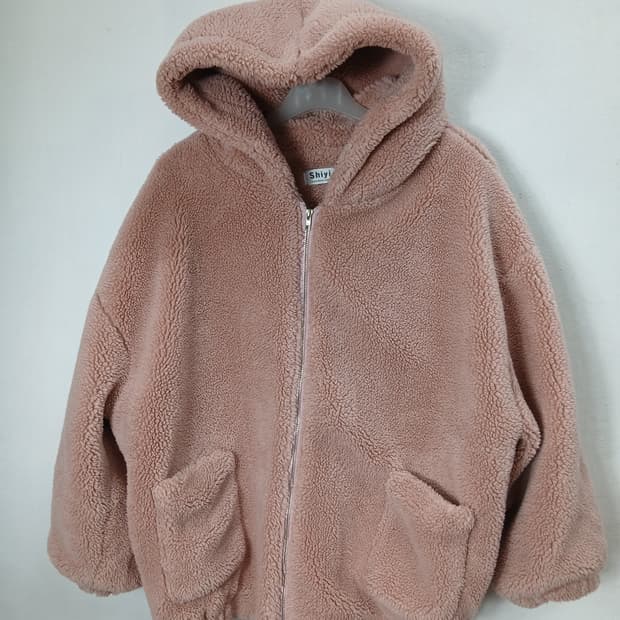 빅사이즈 Shiyi 뽀글이 후드집업 핑크 115-120 3XL 새제품