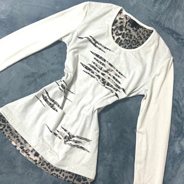 레오파드 호피 레이어드 피어싱 롱슬리브 오네갸루 y2k 펑크