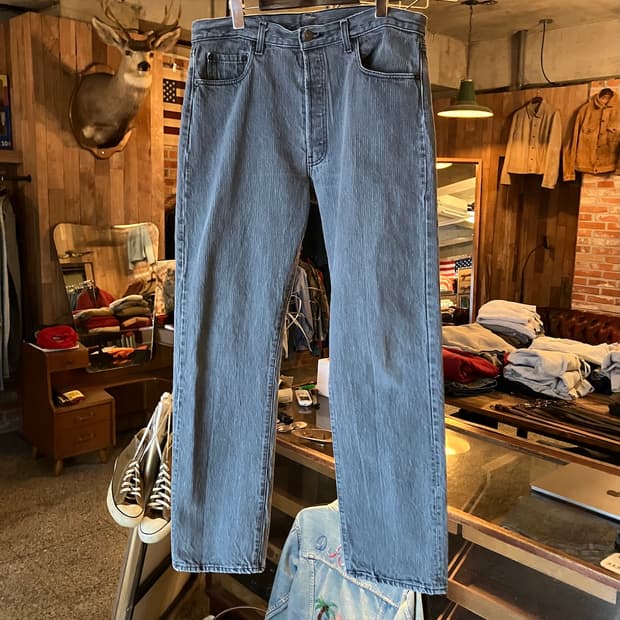 80s USA 빈티지 리바이스 501 블랙진 스트라이프 데님 팬츠