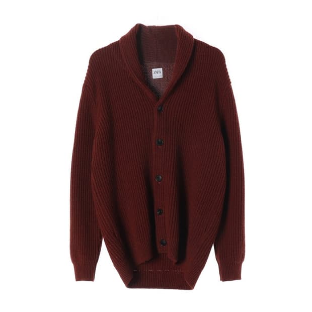 ZARA 숄칼라 골지 니트 가디건 버건디 L