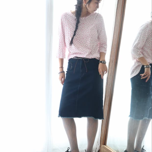 [45rpm] Indigo Denim Ribbon Skirt