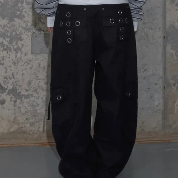 팬시클럽 크로스 포켓 카고 팬츠 블랙 2사이즈