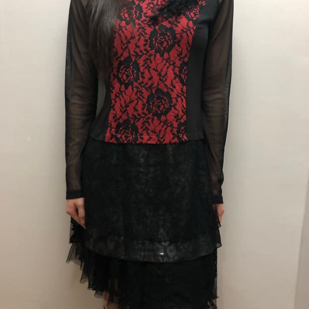 빈티지 블랙 시스루 탑