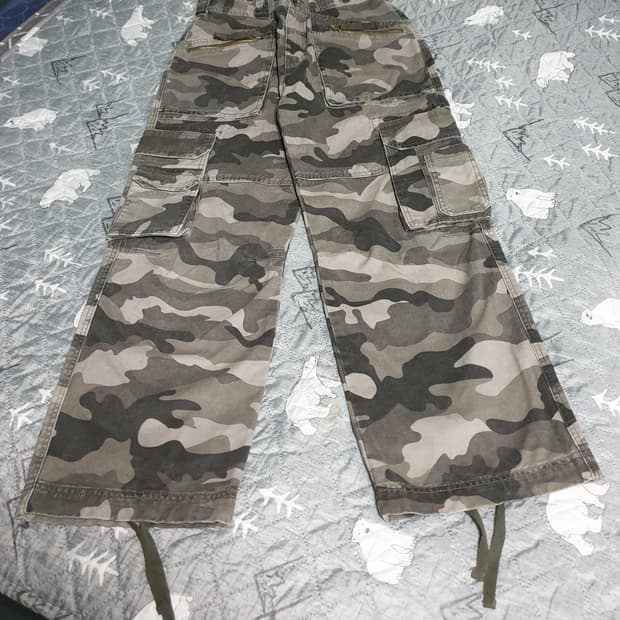 HIRLSK 빈티지 와이드 유틸리티 카모 카고팬츠 (M)