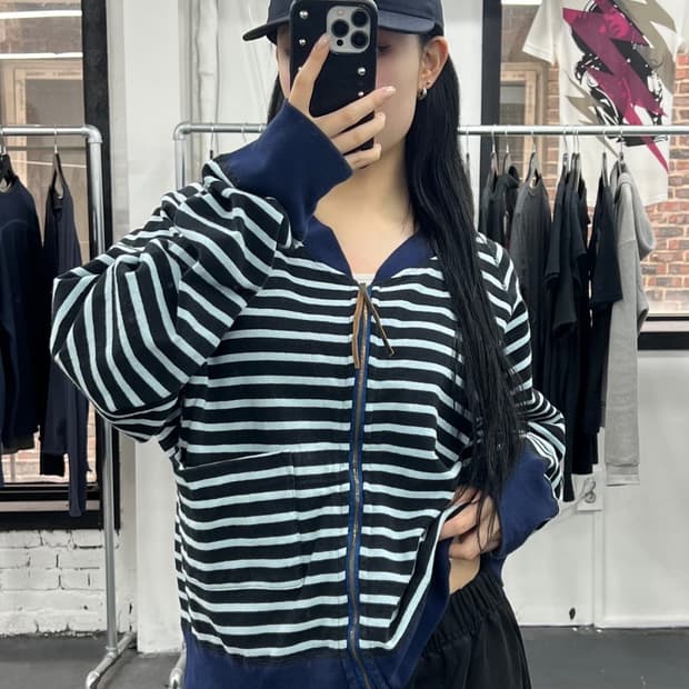 나이젤 카본 스트라이프 코튼 집업 자켓