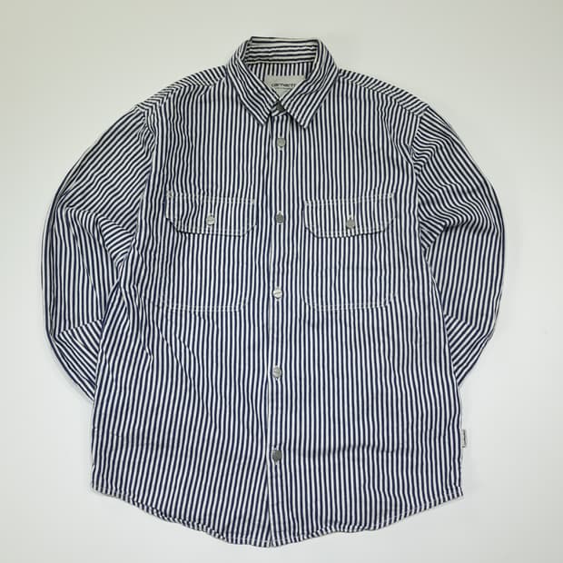 CL340 S 칼하트 코튼 히코리 스트라이프 메탈버튼 네이비 셔츠 남방