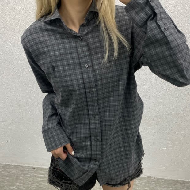 폴로 랄프로렌 블랙포니 그레이체크 셔츠 XS