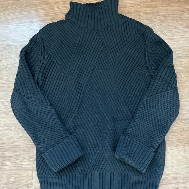 시스템옴므 블랙 빗살무늬 터틀넥 니트 스웨터 헤비 울