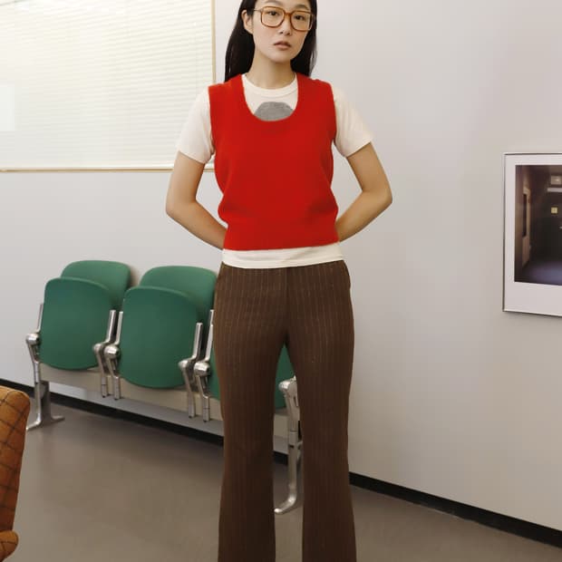 Ponytail 포니테일 70s 플레어 스트라이프 팬츠 마호가니