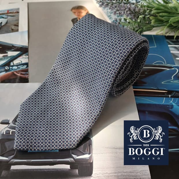보기밀라노 코튼&실크 네이비 패턴 넥타이 8.7cm A+등급 A18915