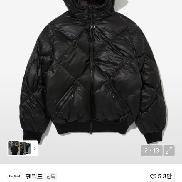 펜필드 25fw 라이엇 덕다운 플라이트 패딩 블랙 L