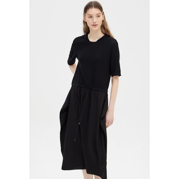 SJSJ 텍스처 블록 후드 니트 원피스