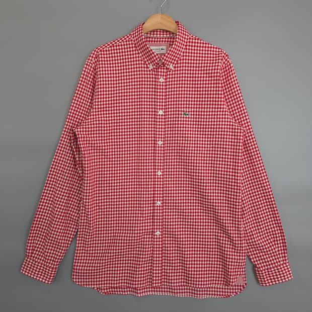 라코스테 LACOSTE 레드 깅엄 체크 버튼다운 셔츠 M