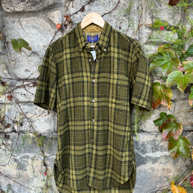 60s 펜들턴 버진 울 체크 반팔 셔츠 그린 M made in usa