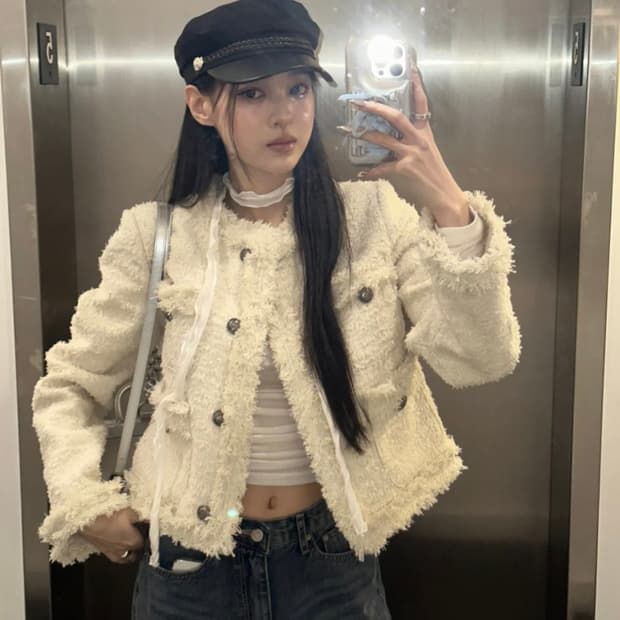 Antique Crop Tweed Jacket (ivory)