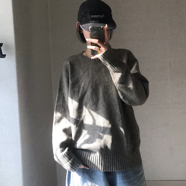 폴로 카키그레이 니트