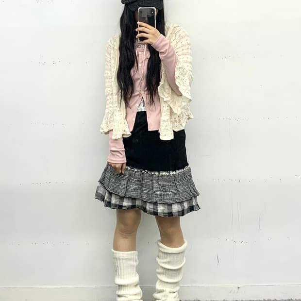 레이어드 체크 슬리브리스 원피스