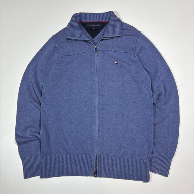 타미힐피거 블루 집업 니트