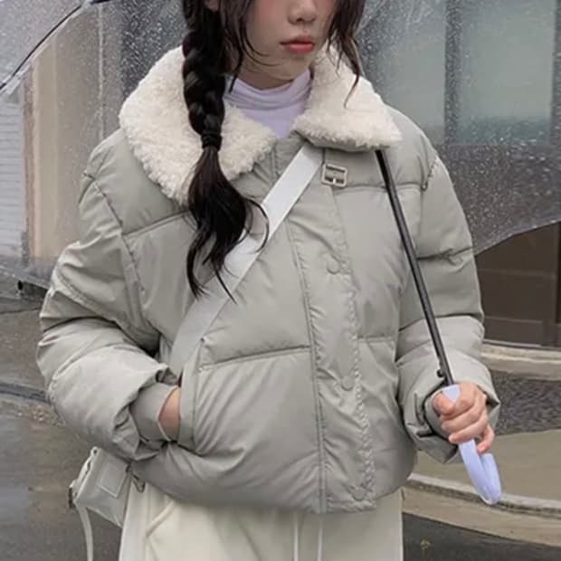 카라 패딩 그레이