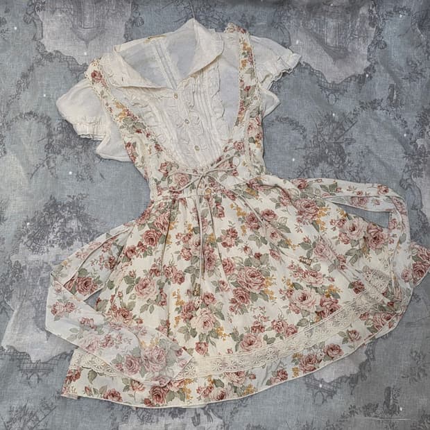 빈티지 리즈리사 히메카지 플로럴 원피스 멜빵 서스펜더 히메갸루