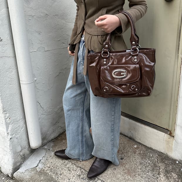 00s 빈티지 게스 브라운 오버사이즈 버클 가방