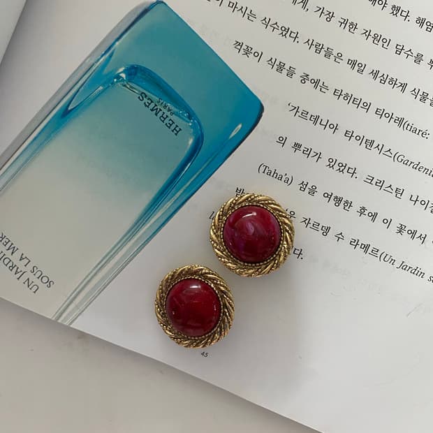 빈티지 레드 카보숑 클립 귀걸이 귀찌