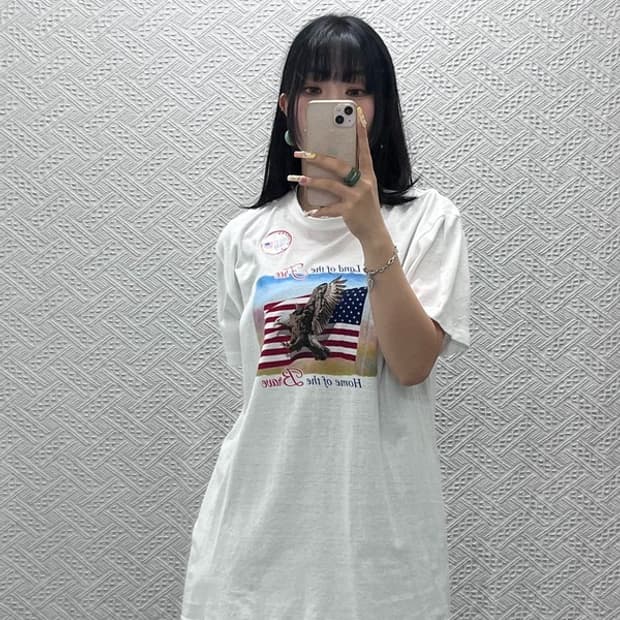 빈티지 USA 컨트리 레트로 프린팅 오버핏 반팔티 L C13942