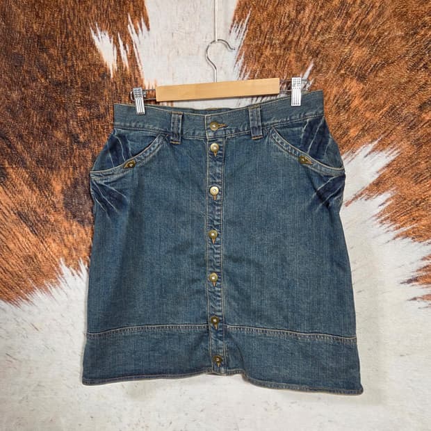 일본 빈티지 진청 워싱 버튼 미디 스커트